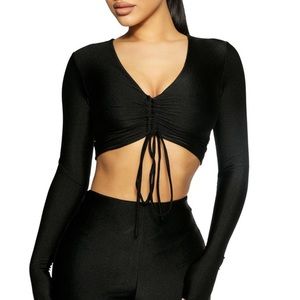 Naked Wardrobe Tied to Me Crop Top in Black